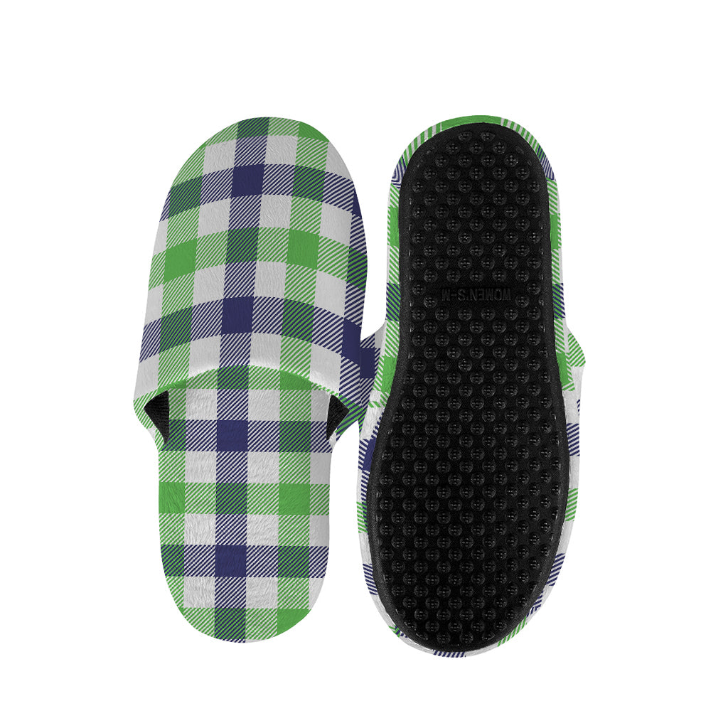 White Navy And Green Plaid Print Slippers