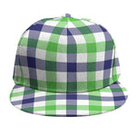 White Navy And Green Plaid Print Snapback Cap