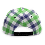 White Navy And Green Plaid Print Snapback Cap