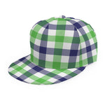 White Navy And Green Plaid Print Snapback Cap