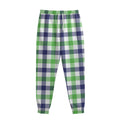 White Navy And Green Plaid Print Sweatpants