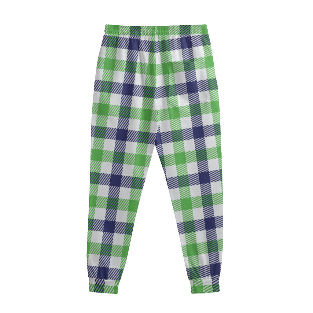 White Navy And Green Plaid Print Sweatpants