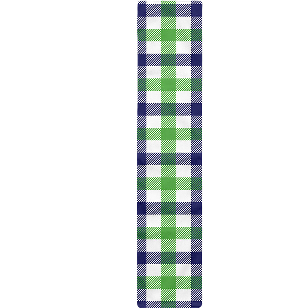 White Navy And Green Plaid Print Table Runner