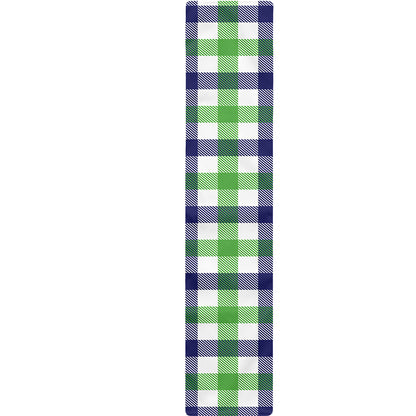 White Navy And Green Plaid Print Table Runner