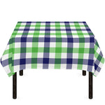 White Navy And Green Plaid Print Tablecloth