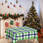 White Navy And Green Plaid Print Tablecloth