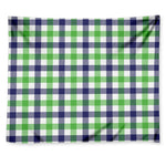 White Navy And Green Plaid Print Tapestry