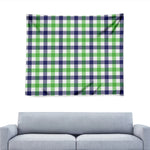 White Navy And Green Plaid Print Tapestry