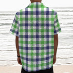 White Navy And Green Plaid Print Textured Short Sleeve Shirt
