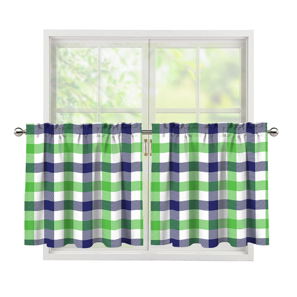 White Navy And Green Plaid Print Tier Curtains