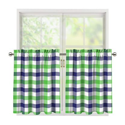 White Navy And Green Plaid Print Tier Curtains