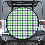 White Navy And Green Plaid Print Tire Cover