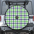 White Navy And Green Plaid Print Tire Cover With Camera Hole