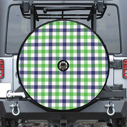 White Navy And Green Plaid Print Tire Cover With Camera Hole