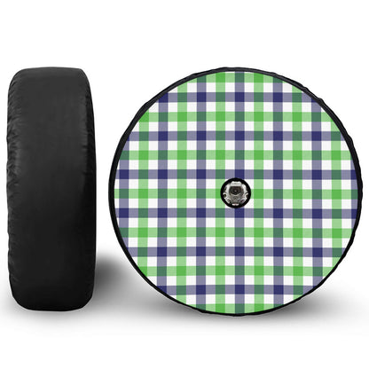 White Navy And Green Plaid Print Tire Cover With Camera Hole