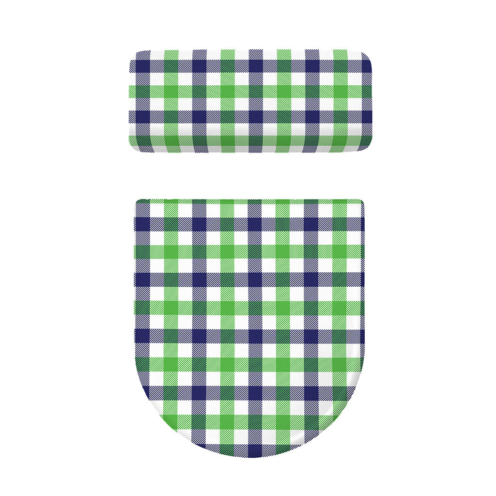 White Navy And Green Plaid Print Toilet Lid And Tank Cover Set
