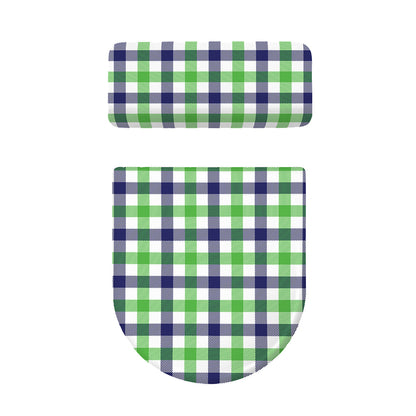 White Navy And Green Plaid Print Toilet Lid And Tank Cover Set