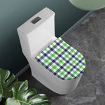 White Navy And Green Plaid Print Toilet Lid Cover