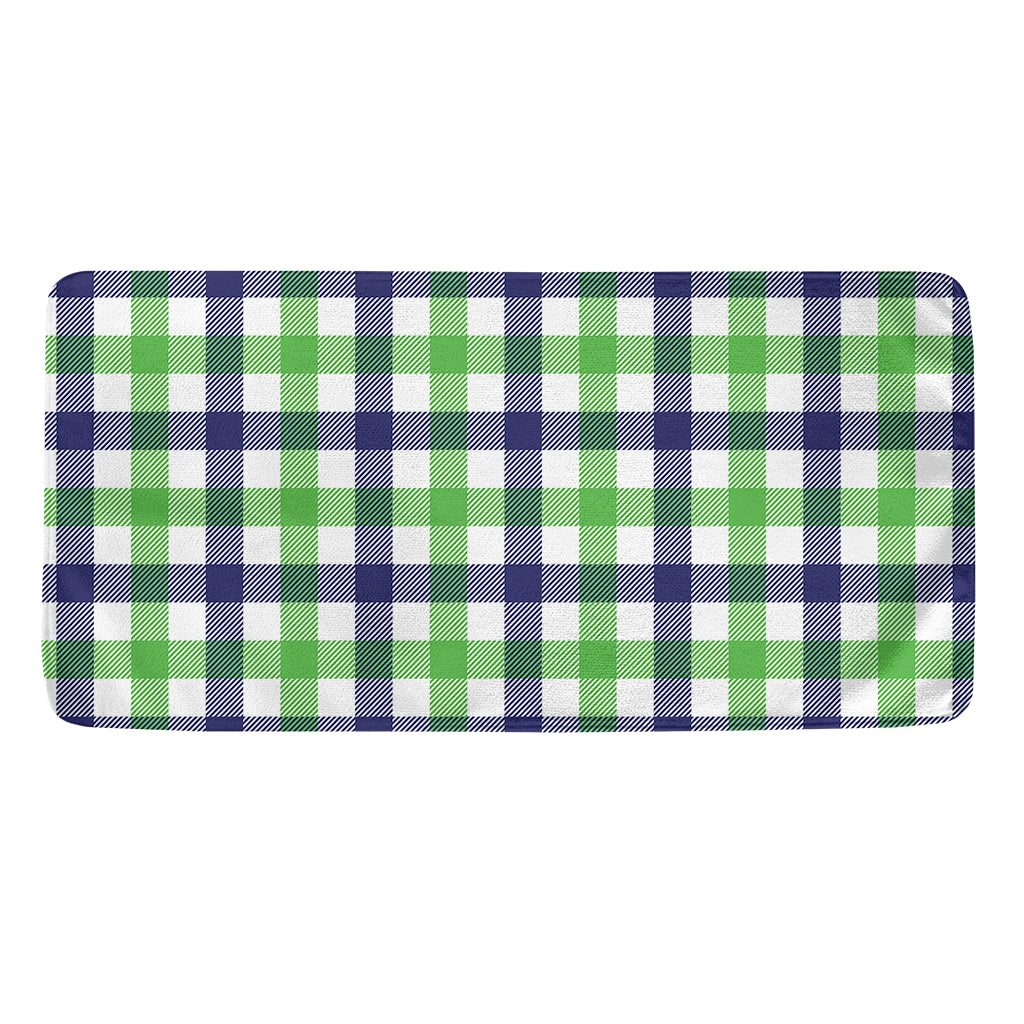 White Navy And Green Plaid Print Towel