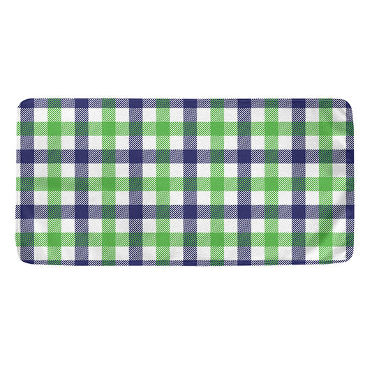 White Navy And Green Plaid Print Towel