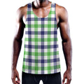 White Navy And Green Plaid Print Men's Workout Tank Top