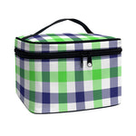 White Navy And Green Plaid Print Travel Makeup Bag