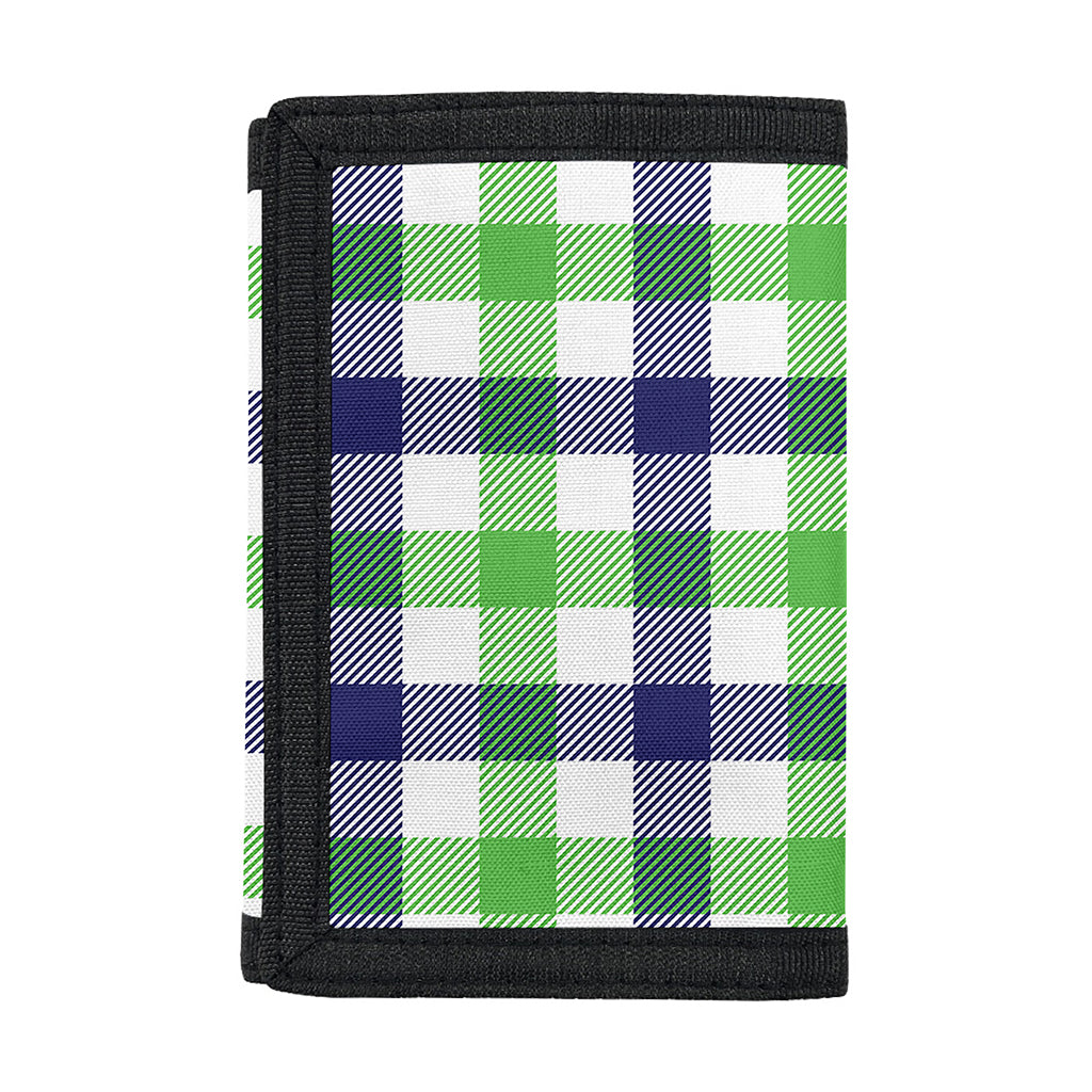 White Navy And Green Plaid Print Trifold Wallet