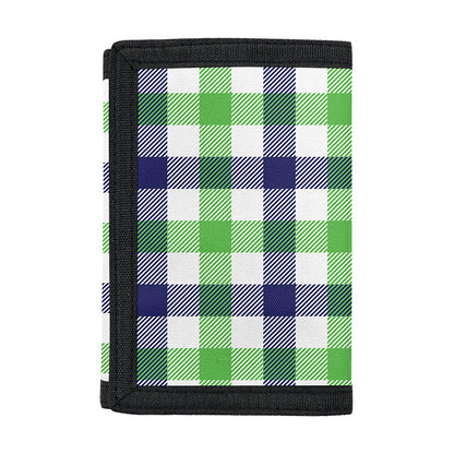 White Navy And Green Plaid Print Trifold Wallet