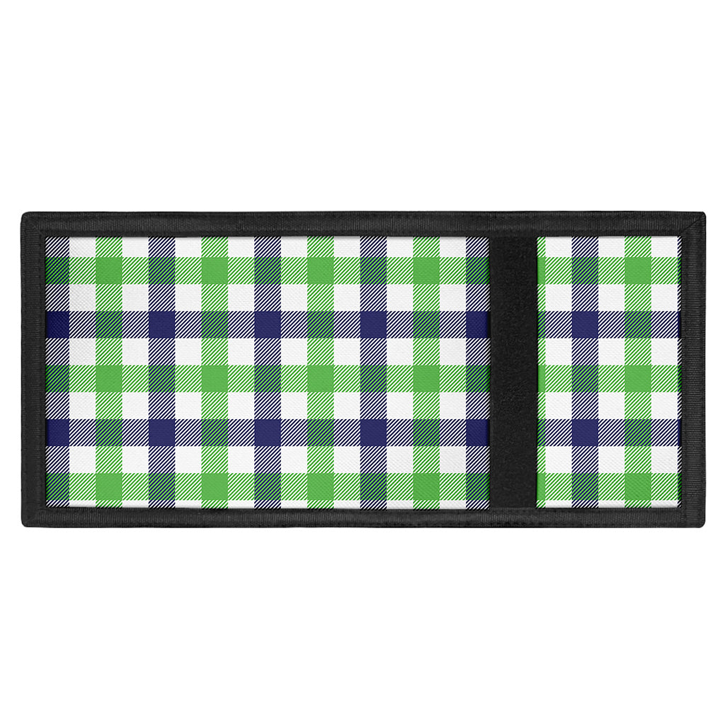 White Navy And Green Plaid Print Trifold Wallet