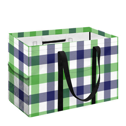 White Navy And Green Plaid Print Utility Tote Bag