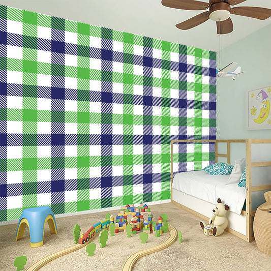 White Navy And Green Plaid Print Wall Sticker