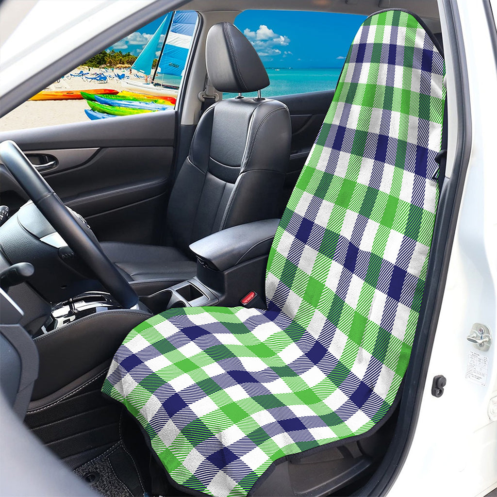 White Navy And Green Plaid Print Waterproof Car Seat Cover