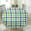 White Navy And Green Plaid Print Waterproof Round Tablecloth