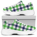 White Navy And Green Plaid Print White Chunky Shoes