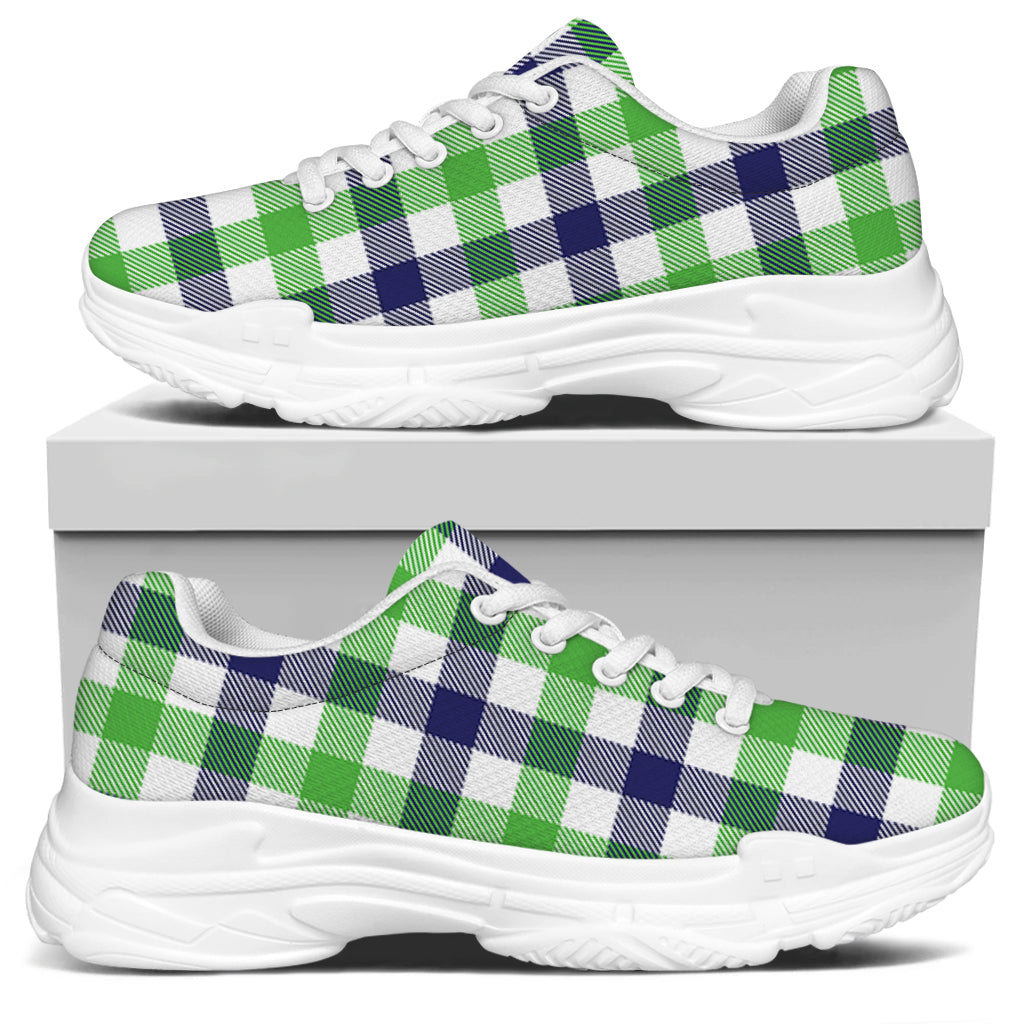 White Navy And Green Plaid Print White Chunky Shoes