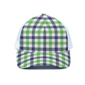 White Navy And Green Plaid Print White Mesh Trucker Hat