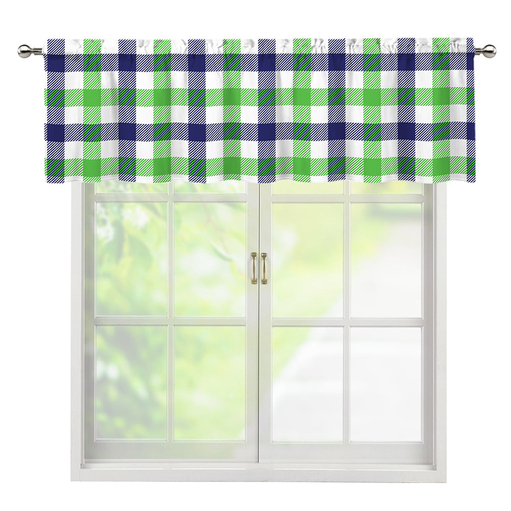 White Navy And Green Plaid Print Window Valance