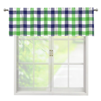White Navy And Green Plaid Print Window Valance