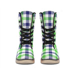 White Navy And Green Plaid Print Winter Boots