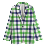 White Navy And Green Plaid Print Women's Blazer