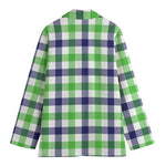 White Navy And Green Plaid Print Women's Blazer