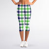 White Navy And Green Plaid Print Women's Capri Leggings