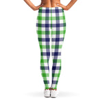 White Navy And Green Plaid Print Women's Leggings