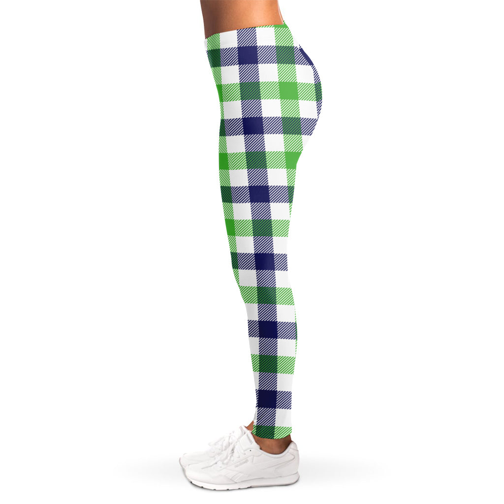 White Navy And Green Plaid Print Women's Leggings