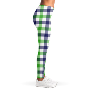 White Navy And Green Plaid Print Women's Leggings