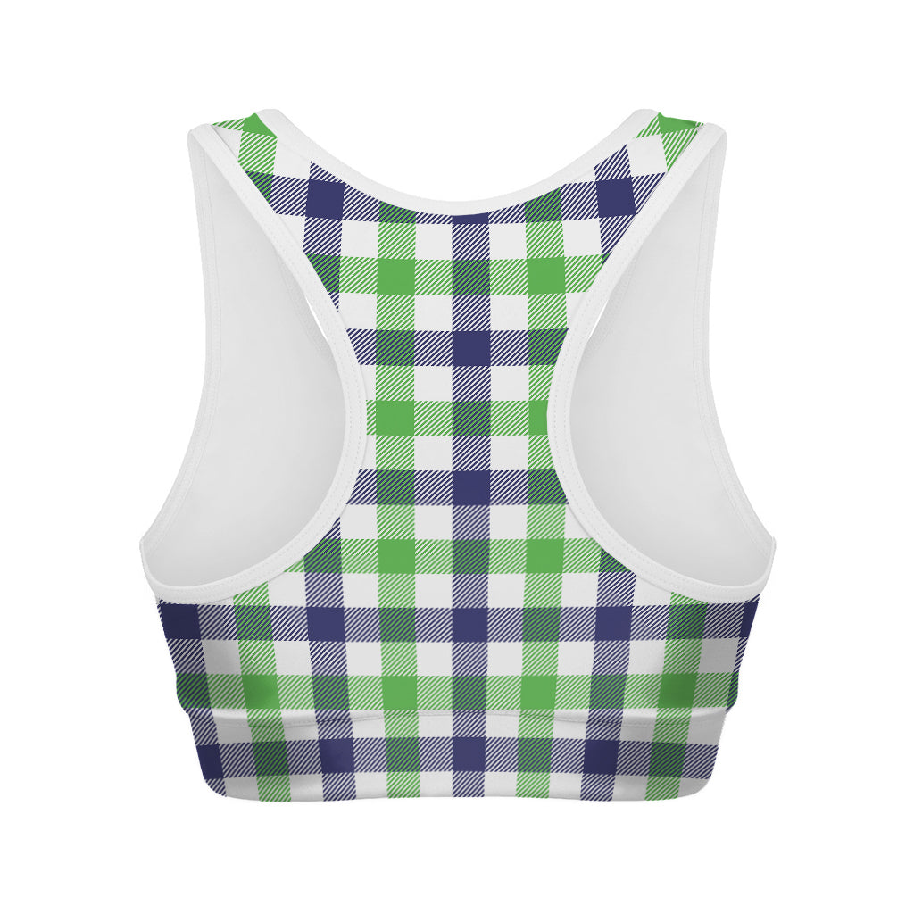 White Navy And Green Plaid Print Women's Sports Bra