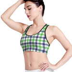 White Navy And Green Plaid Print Women's Sports Bra