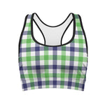 White Navy And Green Plaid Print Women's Sports Bra