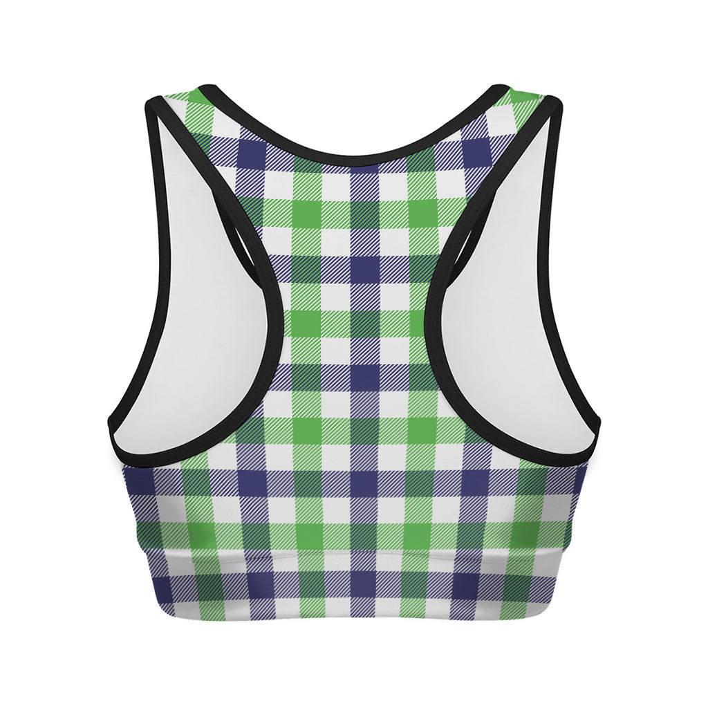 White Navy And Green Plaid Print Women's Sports Bra