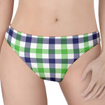 White Navy And Green Plaid Print Women's Thong